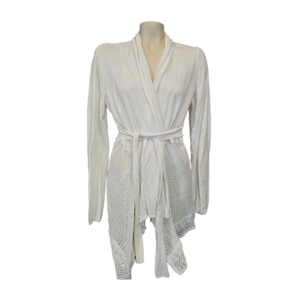 Belldini Cream Knit Wrap Robe with Openwork Panels